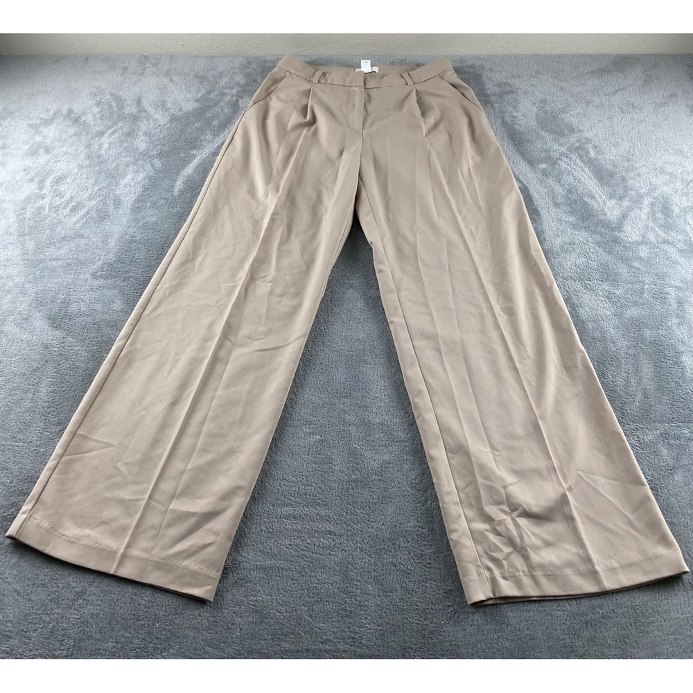 HM Womens Wide Leg Trousers Beige Tan High Rise Pleated Dress Pants Size 8